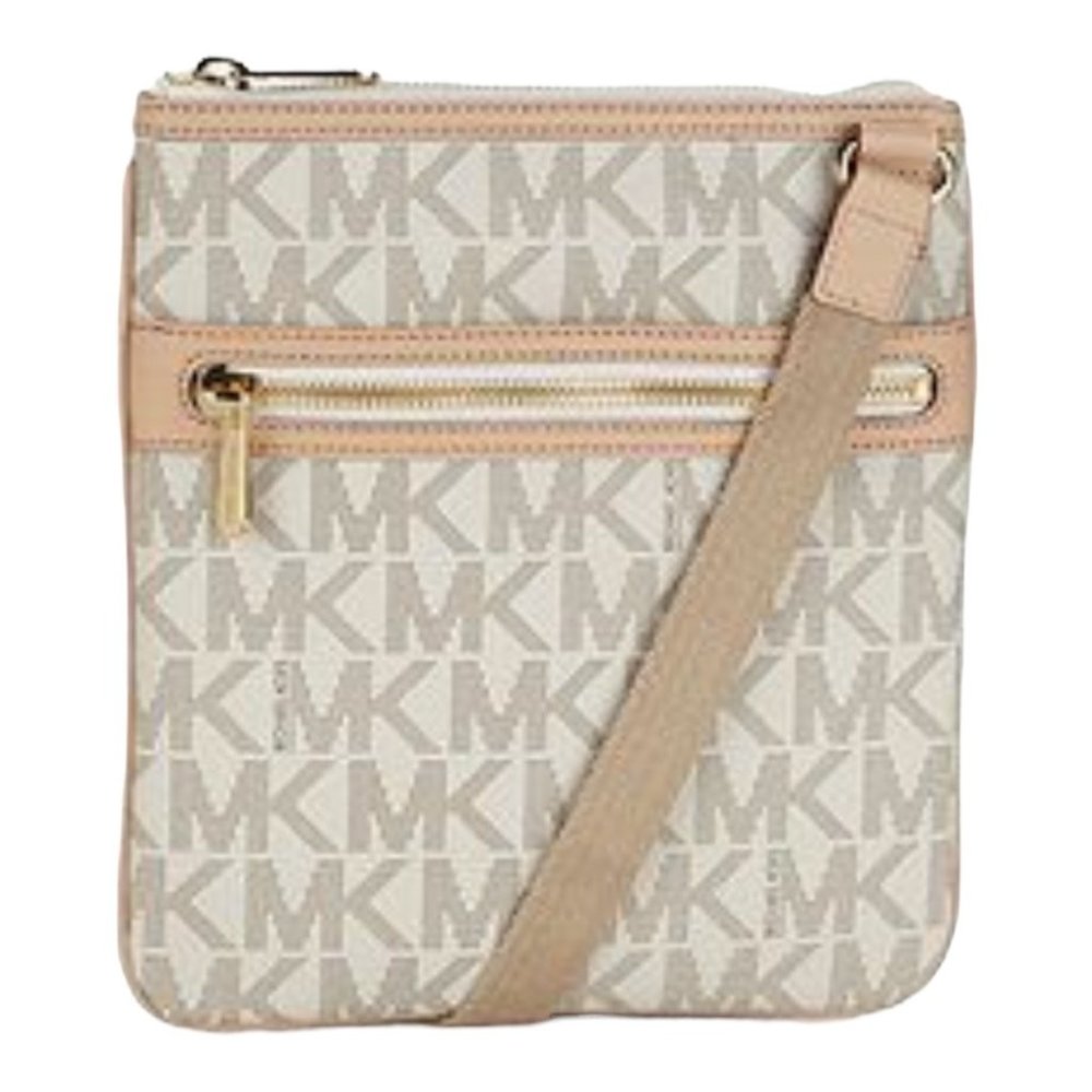 MICHAEL Michael Kors Beige Logo Crossbody with Pale Pink Trim